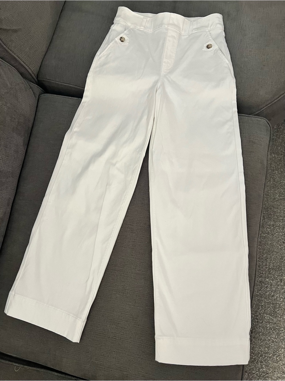SPANX Women's White Straight-Leg Jeans with Buttoned Front Pockets